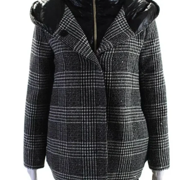 Herno Women’s Button Zip Front Glen Plaid Down Quilted Jacket Black White IT 46 - Picture 2 of 16